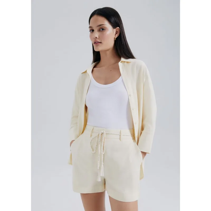 Shorts Feminino Alfaiataria Com Linho - Creme 034