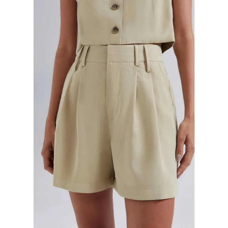 Shorts Feminino Em Alfaiataria Peach Touch - Caqui 036
