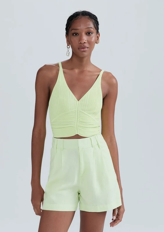 Shorts Hering Alfaiataria Em Linho Feminino - Verde PP