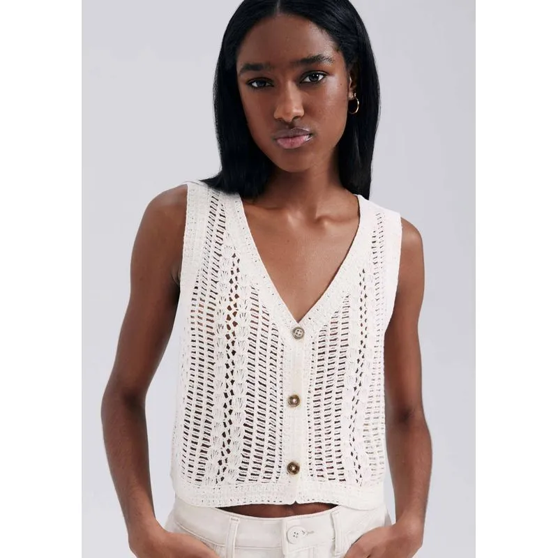 Colete Feminino Em Tricô - Off white M