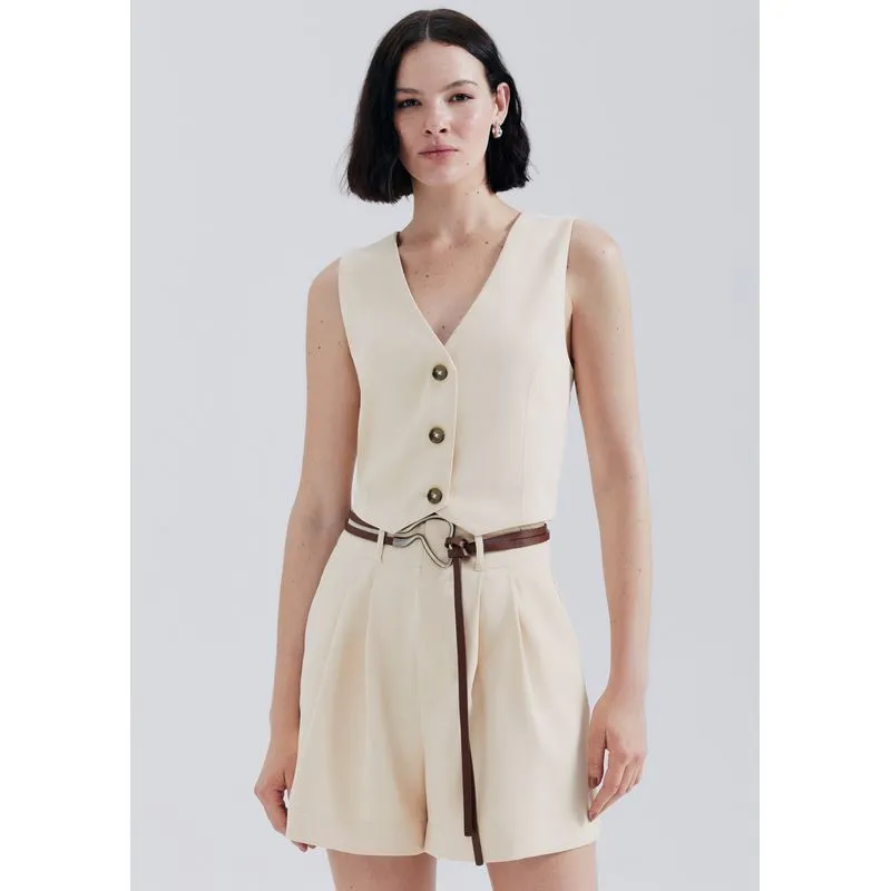 Colete Feminino Em Crepe - Creme XG