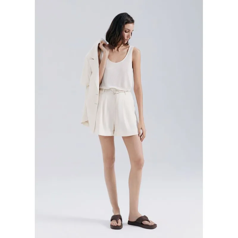 Shorts Feminino Cintura Alta Em Alfaiataria - Creme 044