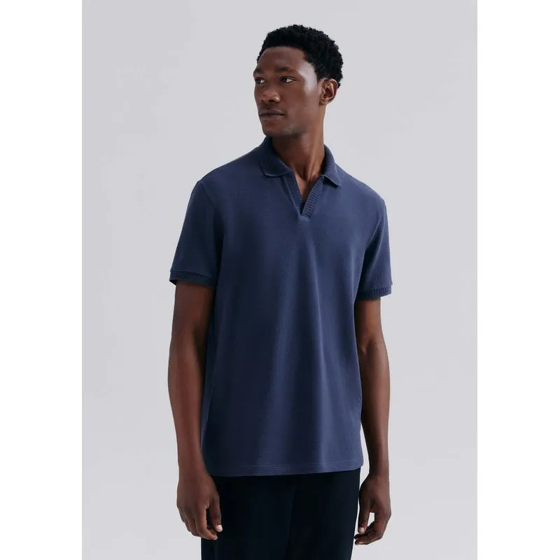 Camisa Polo Masculina Manga Curta Texturizada - Azul XG