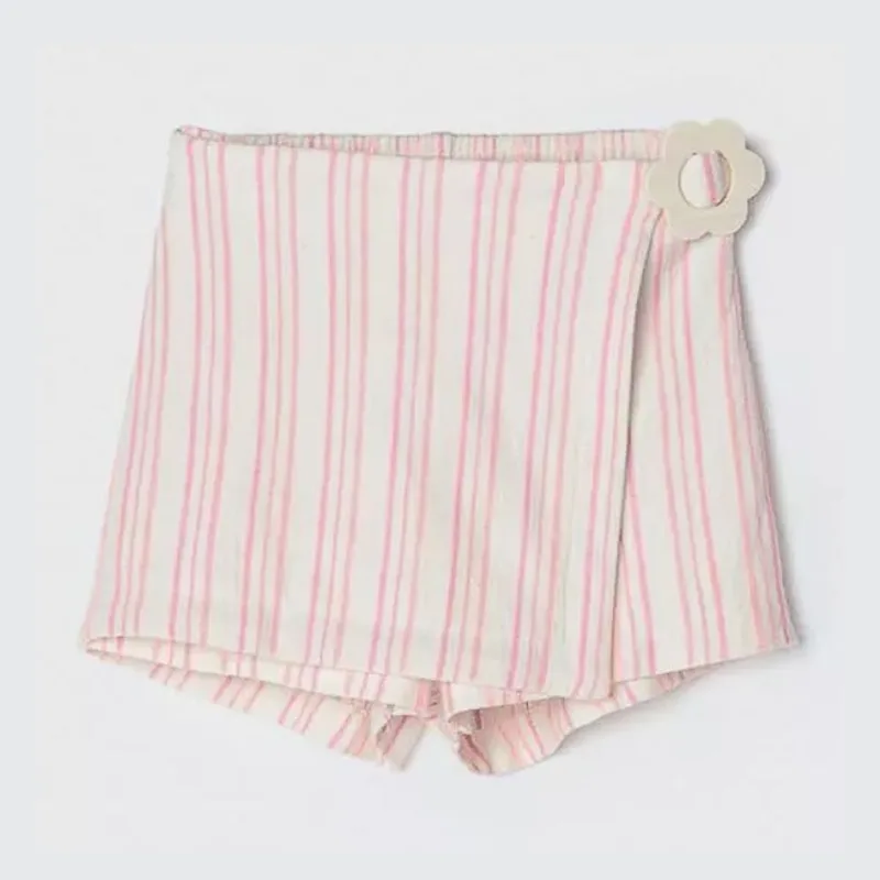 Shorts Saia Transpassada Infantil Menina Listras - Hering 1 / Bege