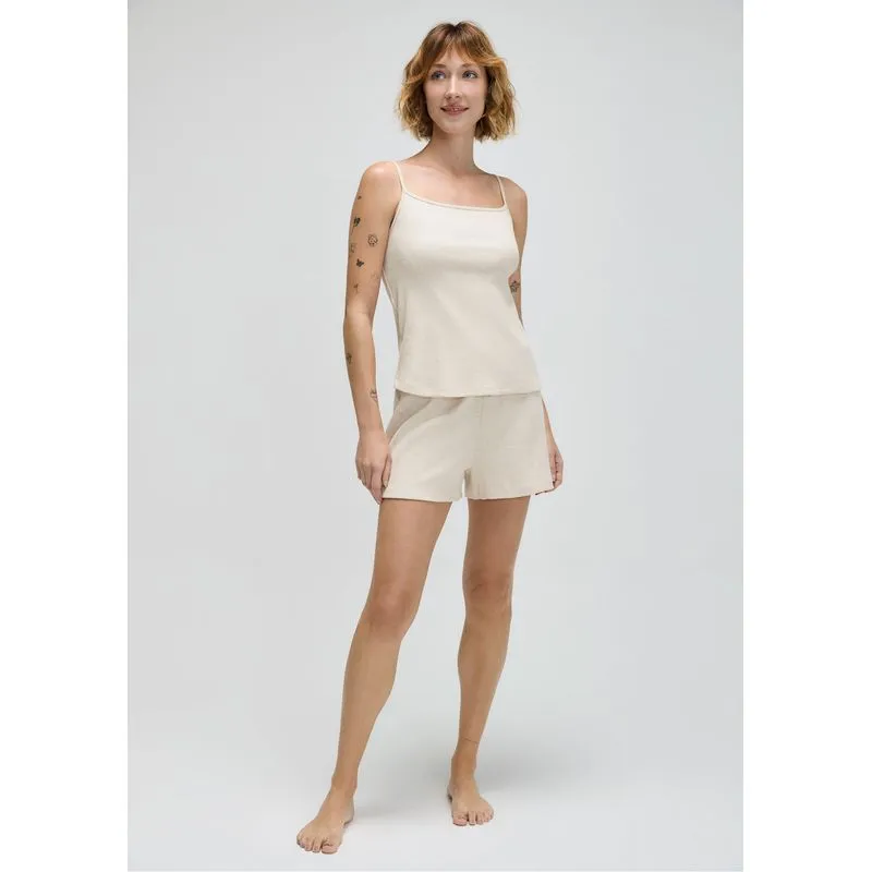 Pijama Curto Feminino Em Ribana Com Linho - Off white XP