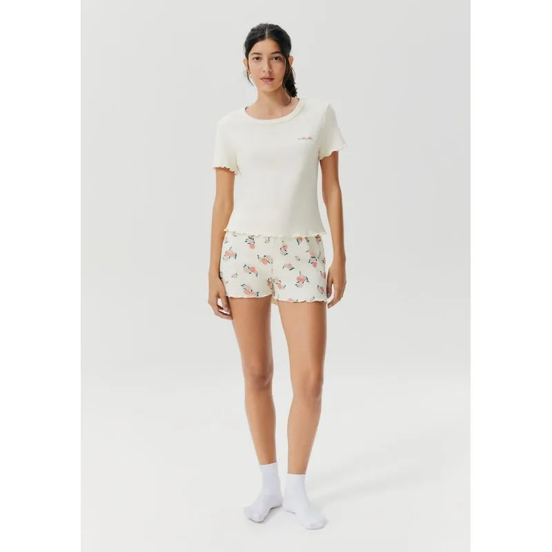 Pijama Curto Feminino Estampado - Off white XP