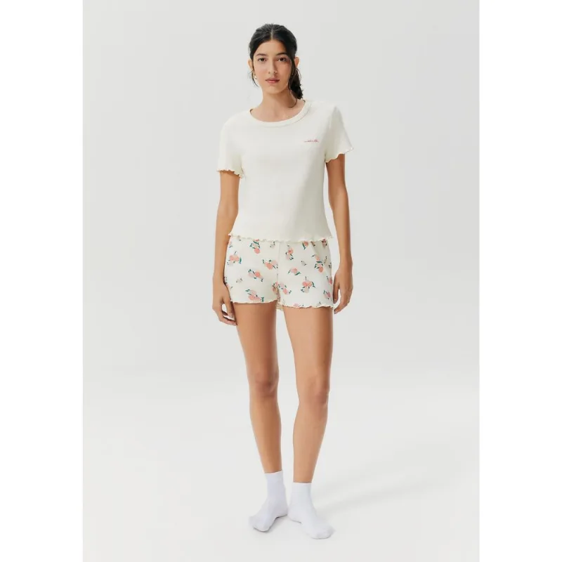 Pijama Curto Feminino Estampado - Off white XG