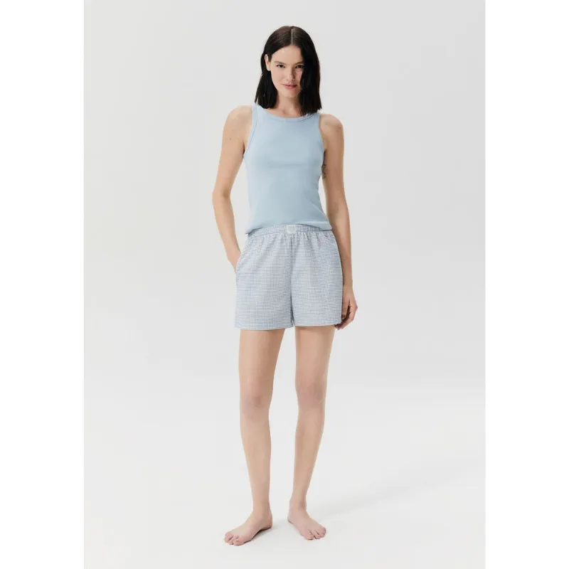 Pijama Curto Feminino Fio Tinto - Azul G