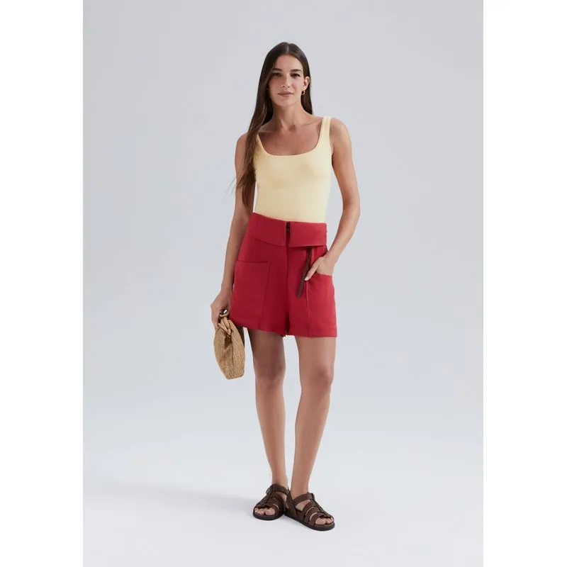 Shorts Feminino Em Alfaiataria - Vermelho 044