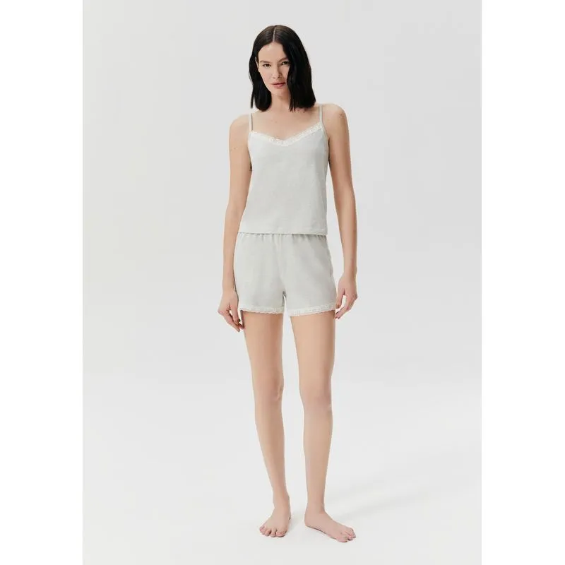 Pijama Curto Feminino Com Renda - Cinza P