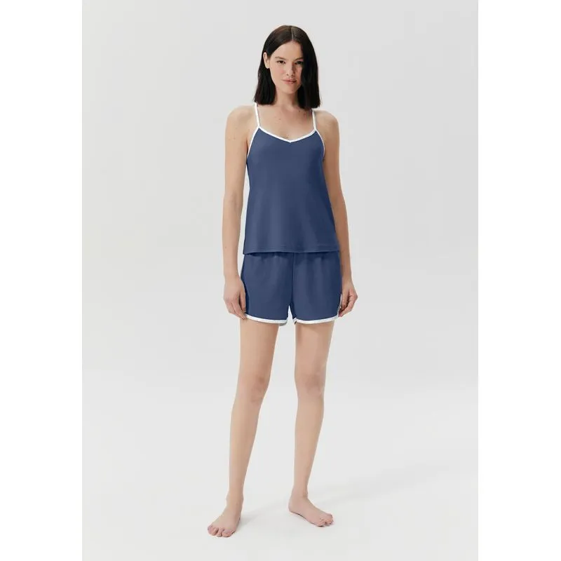 Pijama Feminino Curto Em Algodão - Azul P