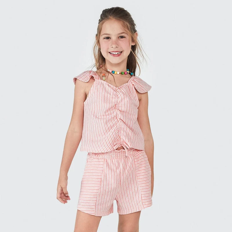 Regata Cropped Vermelha com Franzido e Babados Hering Infantil - Feminino 08 / Menina