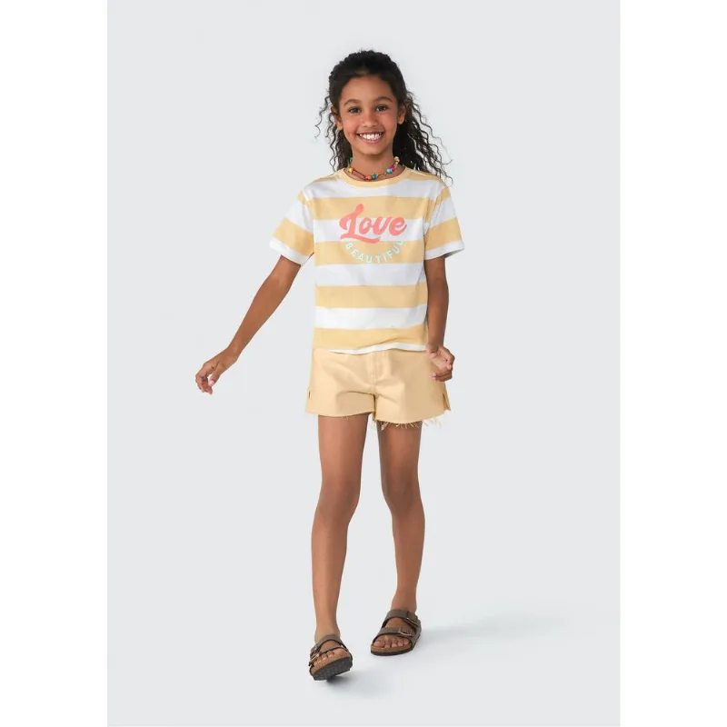Shorts Infantil Menina Em Sarja - Bege 006