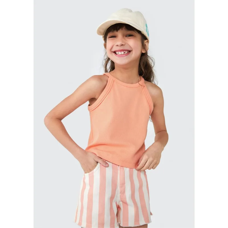Shorts Infantil Menina Em Sarja Barra A Fio - Rosa 006