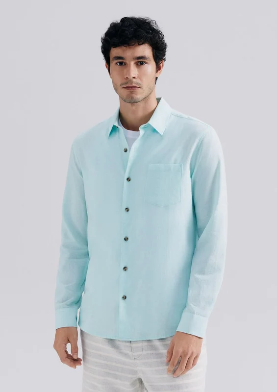 Camisa Hering Manga Longa Em Linho Masculina - Verde G