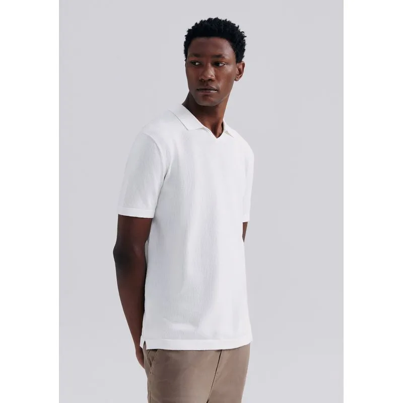 Polo Masculina Manga Curta Gola V Em Tricô - Off white XG