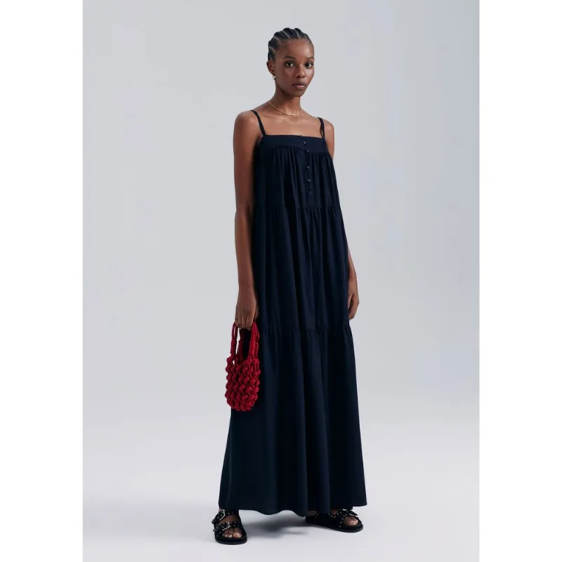 Vestido Midi Com Recortes - Preto P