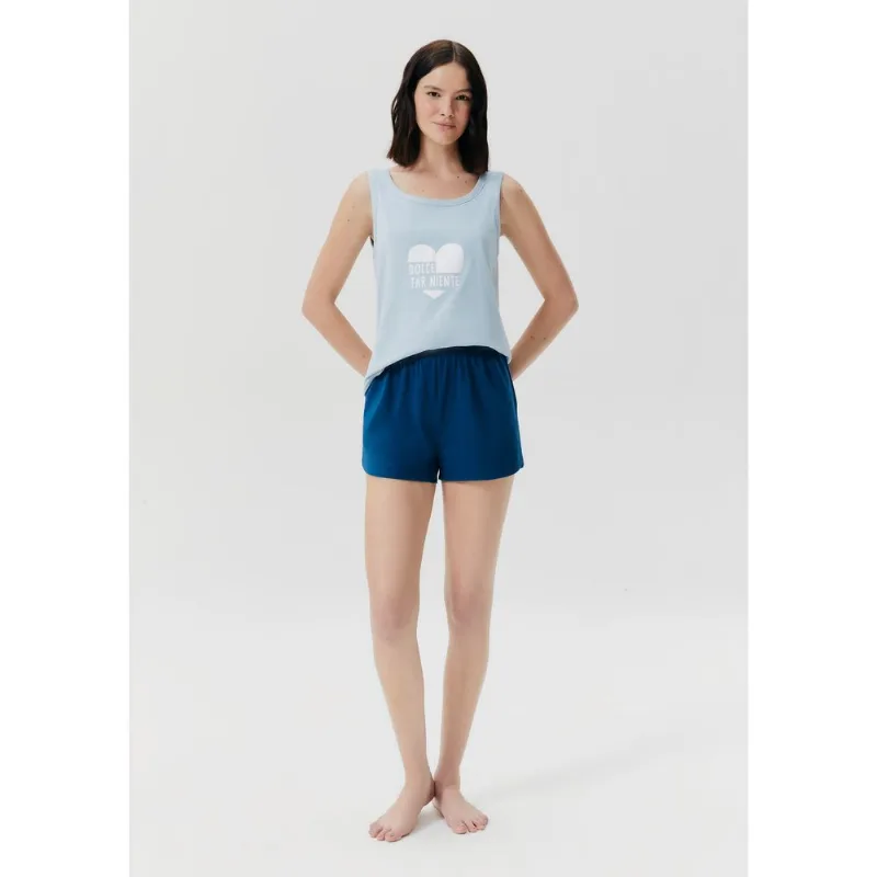 Pijama Curto Feminino Estampado - Azul M