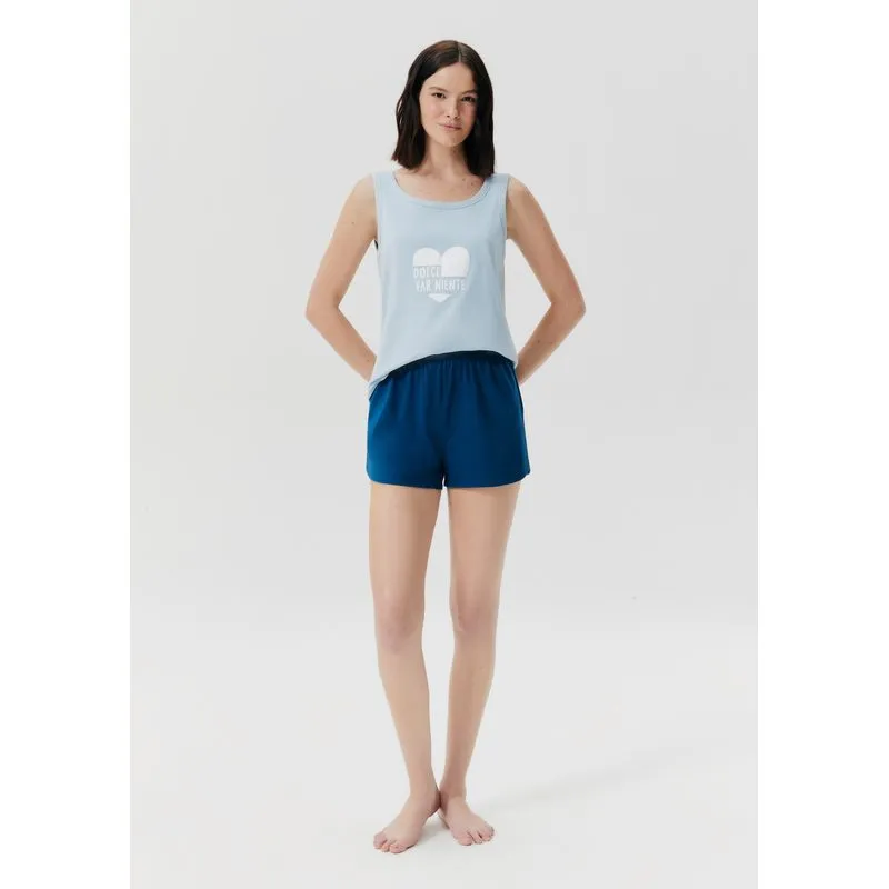 Pijama Curto Feminino Estampado - Azul G
