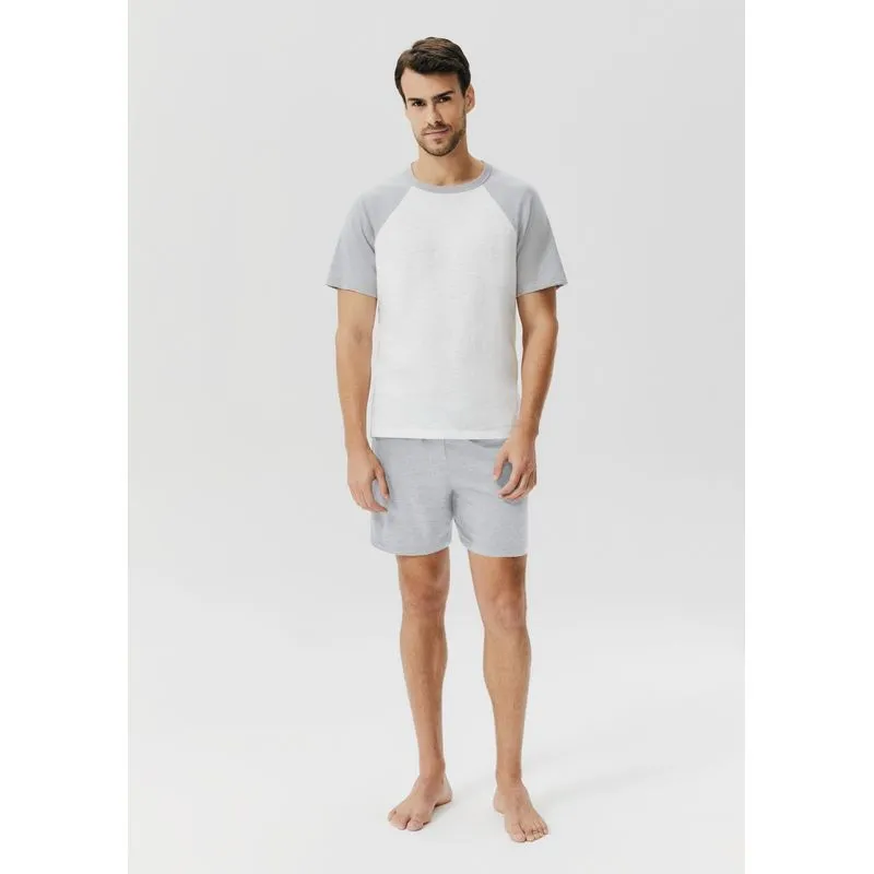 Pijama Curto Masculino Com Camiseta Raglan - Cinza XXG