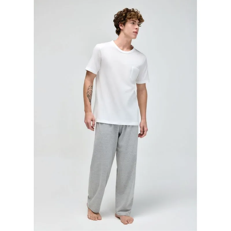 Pijama Longo Masculino Com Bolso - Off white XXG