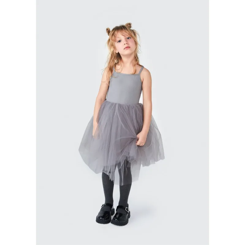 Vestido Curto Infantil Em Tule - Cinza 012