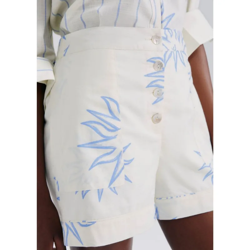 Shorts Feminino Estampado Cintura Alta - Off white XG
