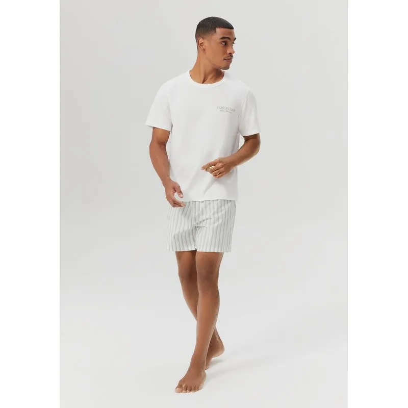Pijama Curto Masculino Com Estampa Família - Off white XXG