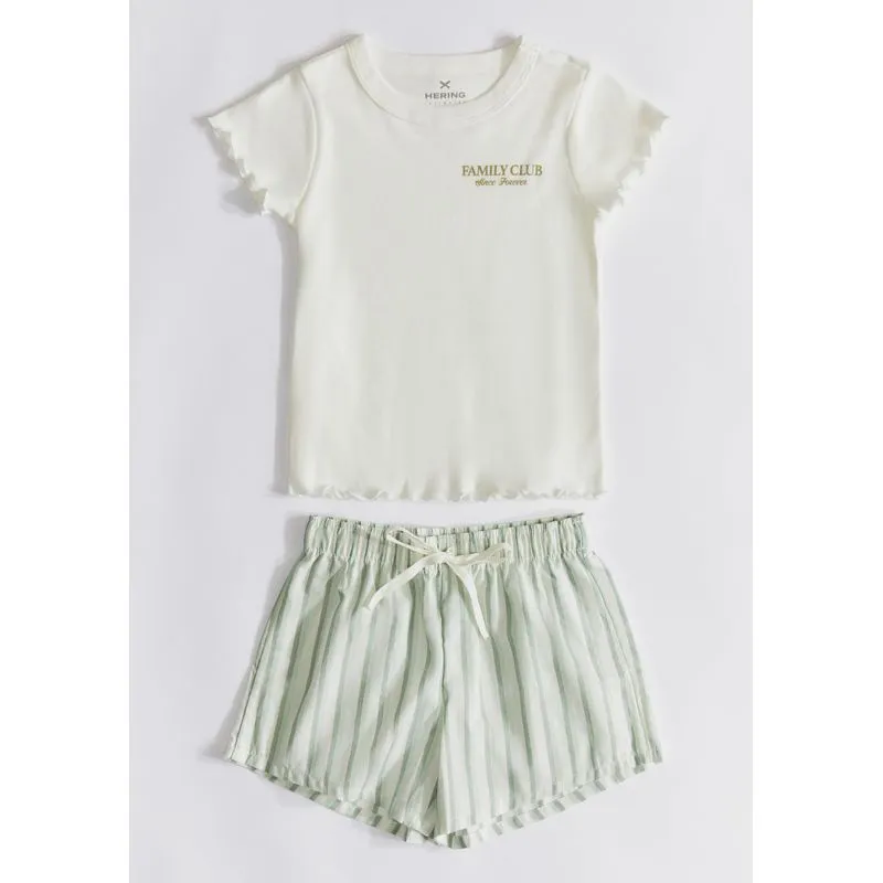 Pijama Curto Infantil Menina Com Estampa Família - Off white 002