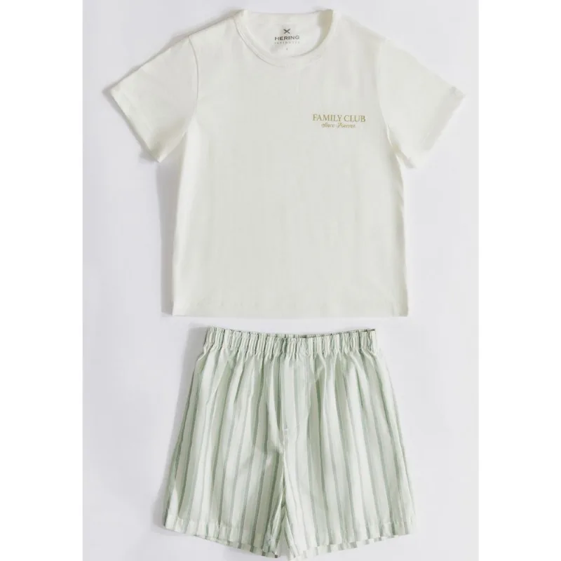 Pijama Curto Infantil Menino Com Estampa Família - Off white 002