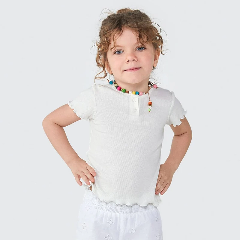 Blusa Manga Curta Branca com Botões Hering Infantil - Feminino 02 / Menina
