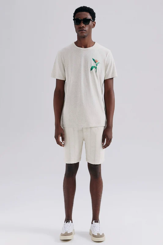 Camiseta Básica Hering Com Estampa Em Linho Masculina - Bege XG