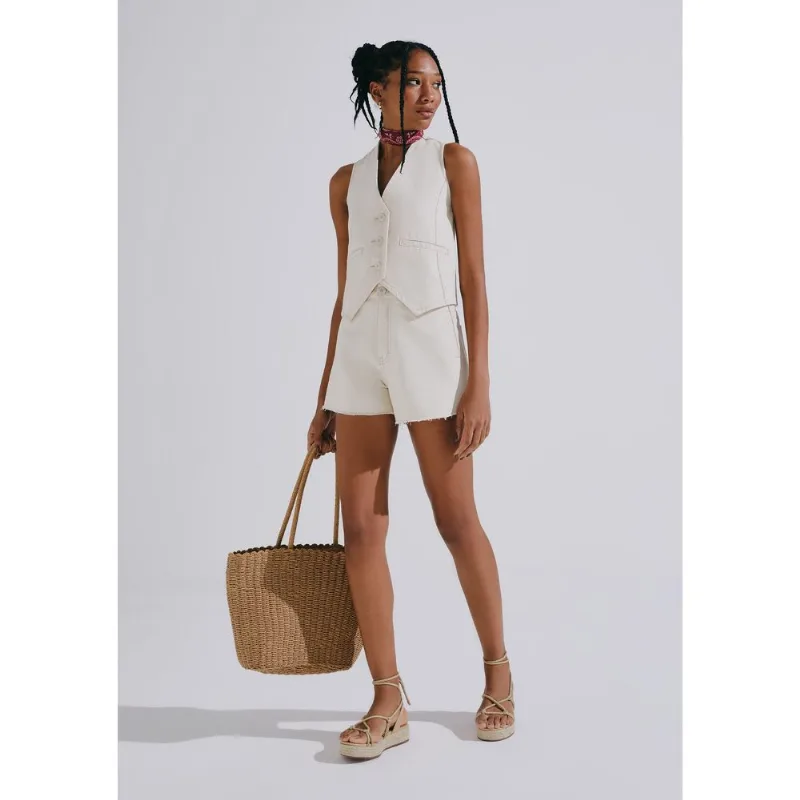 Shorts De Sarja Feminino Barra A Fio - Off white 044
