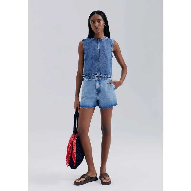 Shorts Jeans Feminino Barra A Fio - Azul 036