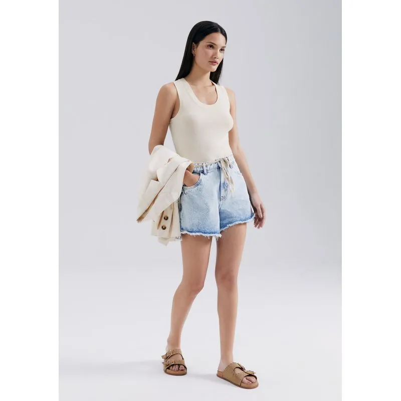 Shorts Jeans Feminino Com Cinto - Azul 046