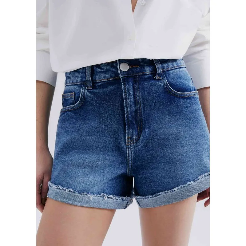 Shorts Jeans Feminino Barra A Fio - Azul 038