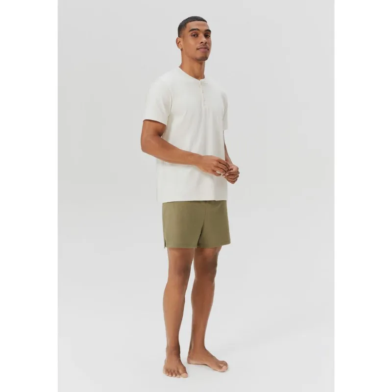 Pijama Curto Masculino Decote Henley Em Malha Premium - Off white XXG