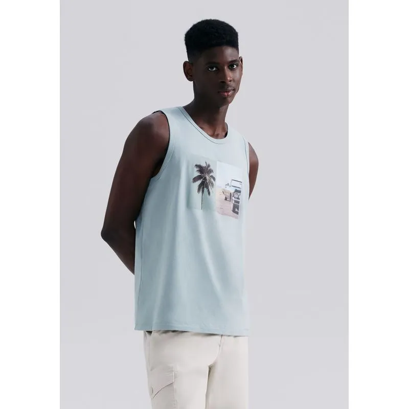 Regata Básica Masculina Regular Com Estampa - Azul XXG