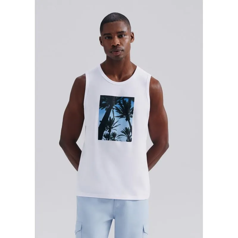Regata Básica Masculina Regular Com Estampa - Branco G