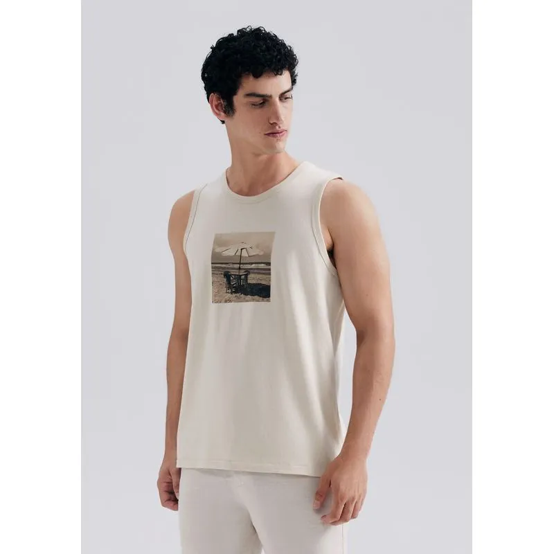 Regata Básica Masculina Regular Com Estampa - Bege M