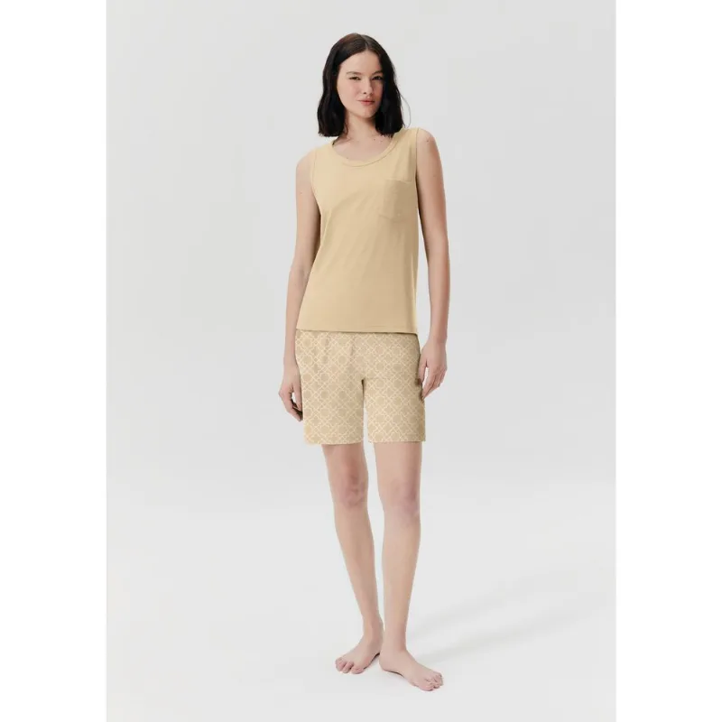 Pijama Curto Feminino Amplo Estampado - Amarelo G