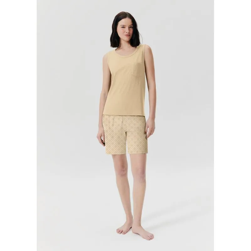 Pijama Curto Feminino Amplo Estampado - Amarelo XG