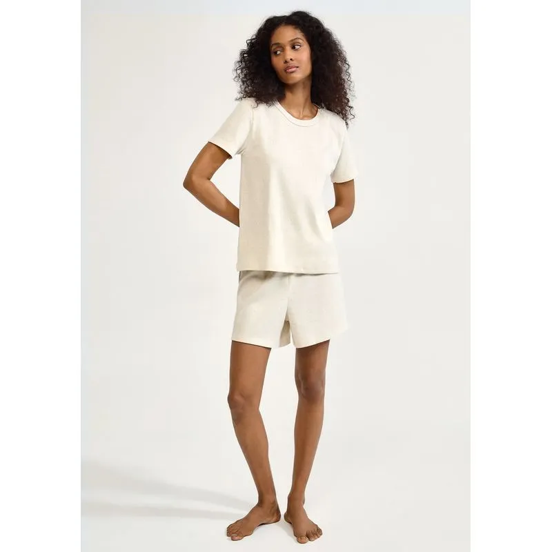 Pijama Curto Feminino Oversized Com Linho - Off white XG