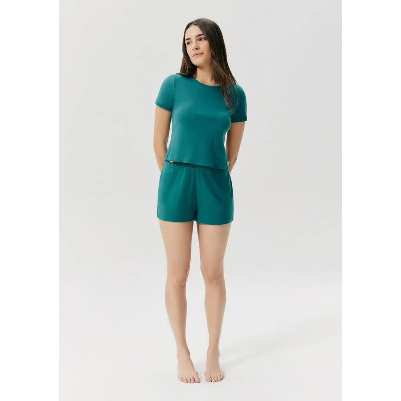 Pijama Curto Feminino Em Ribana Canelada - Verde M