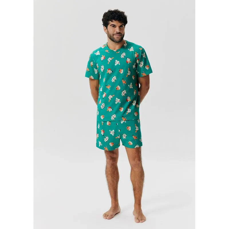 Pijama Curto Unissex Estampado - Verde M