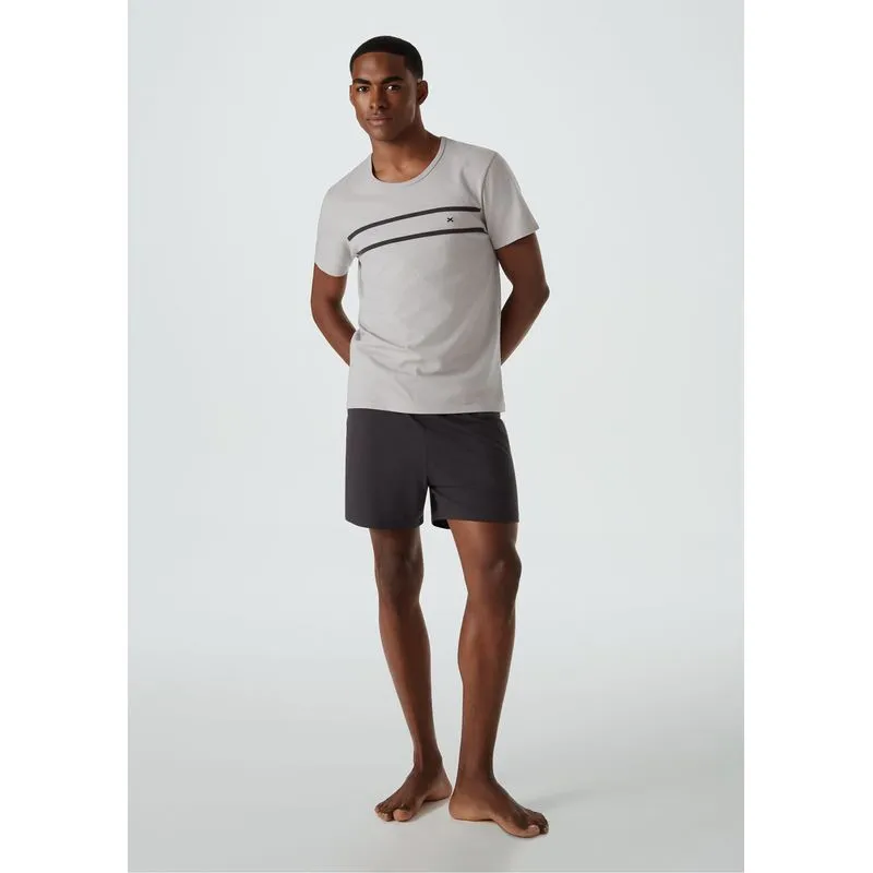 Pijama Curto Masculino Em Algodão - Cinza P