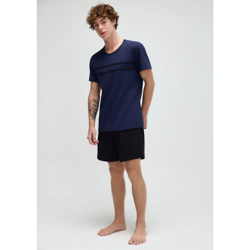 Pijama Curto Masculino Em Algodão - Azul G