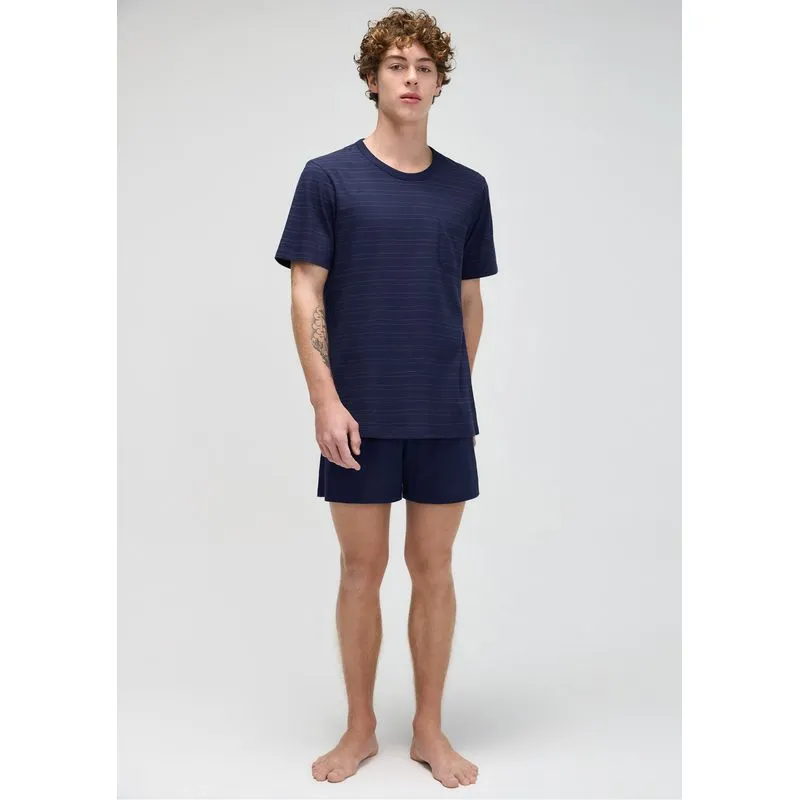 Pijama Curto Masculino Fio Tinto Listrado - Azul G