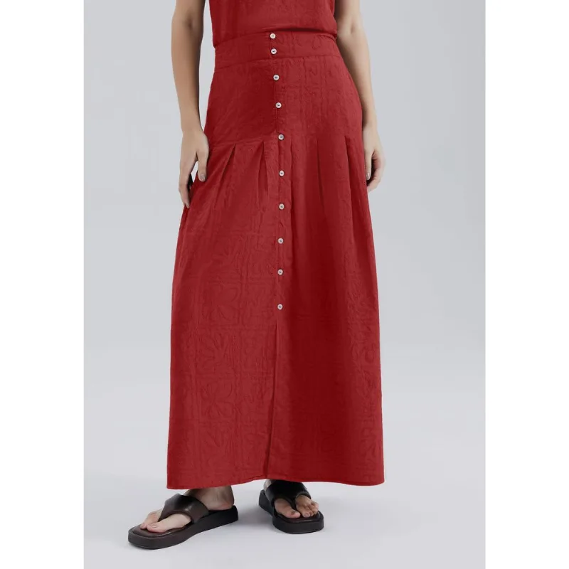 Saia Midi Bordada Cintura Alta - Vermelho 042