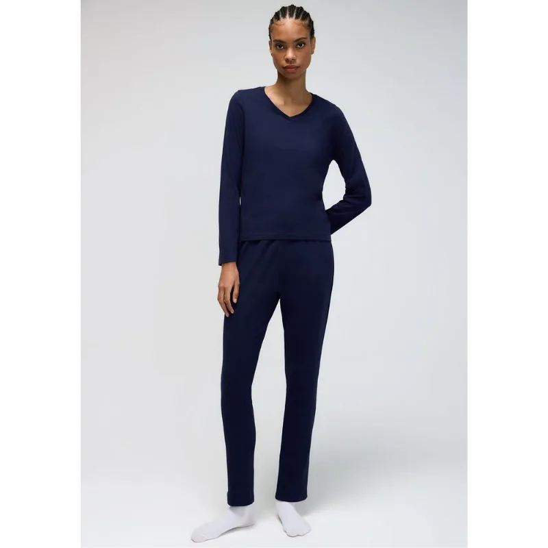 Pijama Longo Feminino Decote V - Azul XG